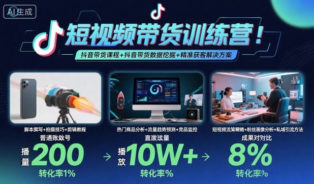 短视频带货训练营,抖音带货课程+抖音带货数据挖掘+精准获客解决方案-悟空知识星球