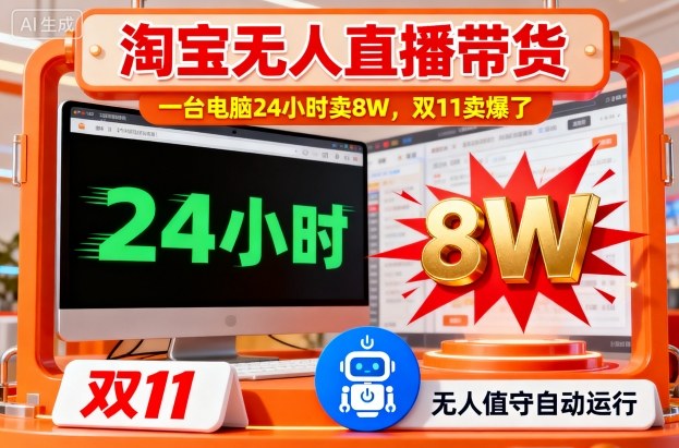 淘宝无人直播带货，一台电脑214小时卖8W，双11卖爆了【揭秘】-悟空知识星球