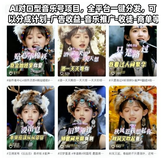 AI对口型音乐号项目，全平台一键分发，可以分成计划-广告收益-音乐推广-收徒-商单等-悟空知识星球