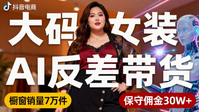 抖音小众赛道，大码女装AI反差带货，不用直播，每天6条作品，橱窗卖7万件，保守佣金30W+-悟空知识星球