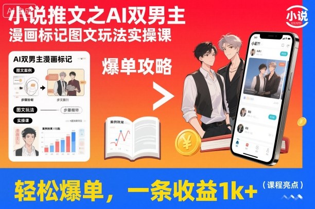 小说推文之AI双男主漫画标记图文玩法实操课，轻松爆单，一条收益1k+-悟空知识星球