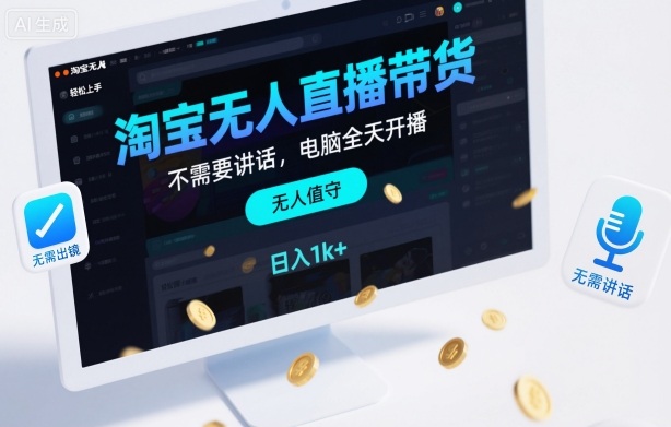 淘宝无人直播带货，不需要出镜，不需要讲话，电脑全天开播，轻松上手，日入1k+【揭秘】-悟空知识星球