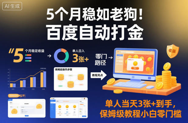 5个月稳如老狗！百度自动打金，单人当天3张+到手，保姆级教程小白零门槛【揭秘】-悟空知识星球