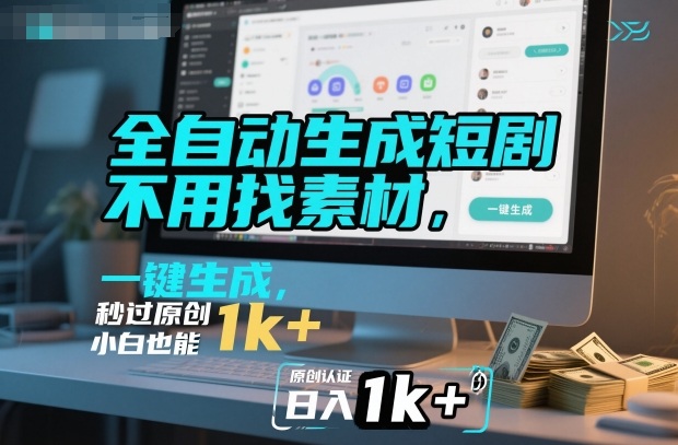 全自动生成短剧，不用找素材，不用剪辑，一键生成，秒过原创，小白也能轻松日入1k+【揭秘】-悟空知识星球