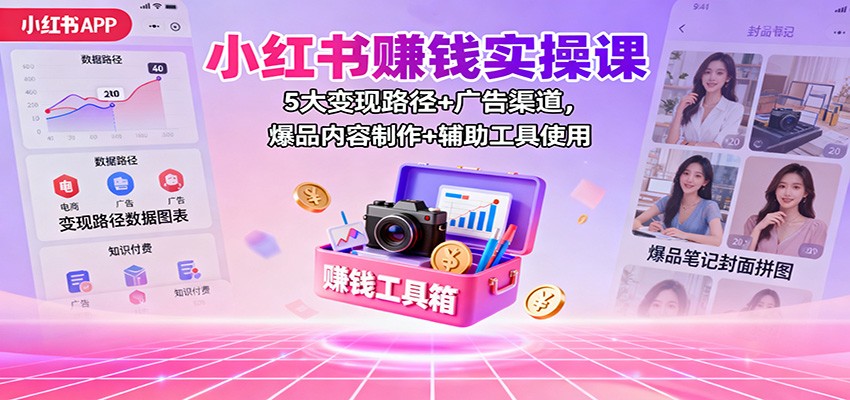 小红书赚钱实操课：5大变现路径+广告渠道，爆品内容制作+辅助工具使用-悟空知识星球