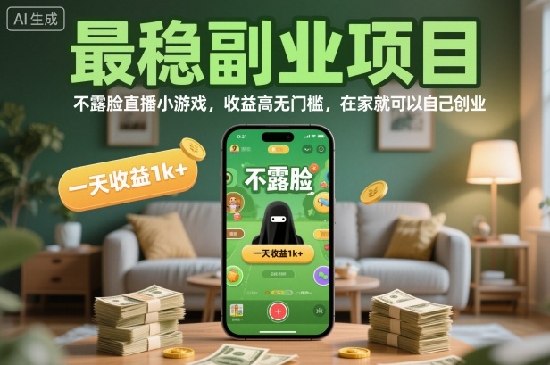 最稳副业项目，不露脸直播小游戏，收益高无门槛，一天收益1k+，在家就可以自己创业【揭秘】-悟空知识星球