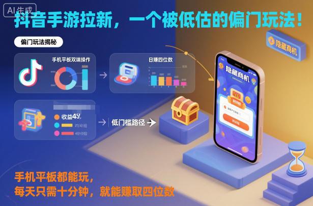 抖音手游拉新，一个被低估的偏门玩法！手机平板都能玩，每天只需十分钟，就能賺取四位数【揭秘】-悟空知识星球
