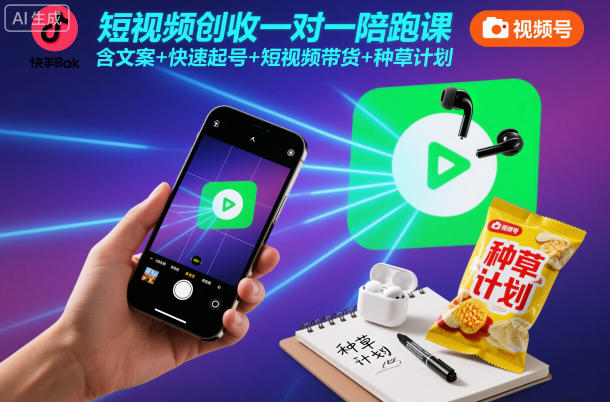 短视频创收一对一陪跑课，含文案+快速起号+短视频带货+种草计划-悟空知识星球