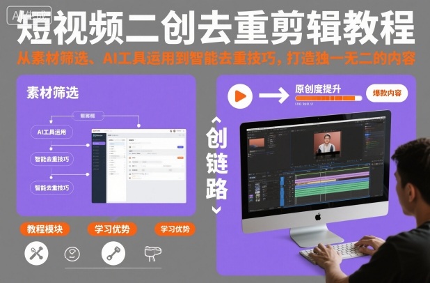 短视频二创去重剪辑教程，从素材筛选、AI工具运用到智能去重技巧，打造独一无二的内容-悟空知识星球