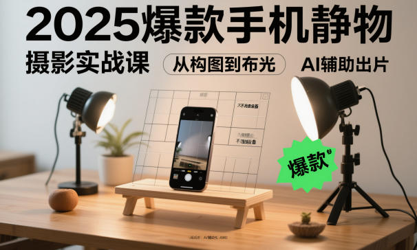 2025爆款手机静物摄影实战课，从构图到布光，不用贵设备，AI辅助出片-悟空知识星球