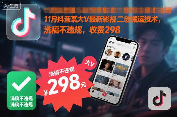 11月抖音某大V最新影视二创搬运技术，洗稿不违规，收费298-悟空知识星球