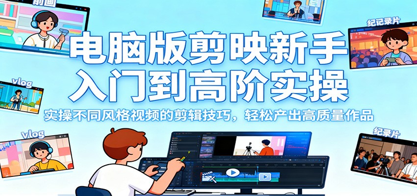 电脑版剪映新手入门到高阶实操，实操不同风格视频的剪辑技巧，轻松产出高质量作品-悟空知识星球