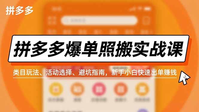 （16838期）拼多多爆单照搬实战课，类目玩法、活动选择、避坑指南，新手小白快速出单赚钱-悟空知识星球