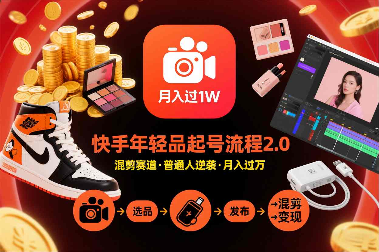 快手短视频带货年轻品起号流程2.0，快手年轻品混剪赛道，普通人也能月入过1W-悟空知识星球
