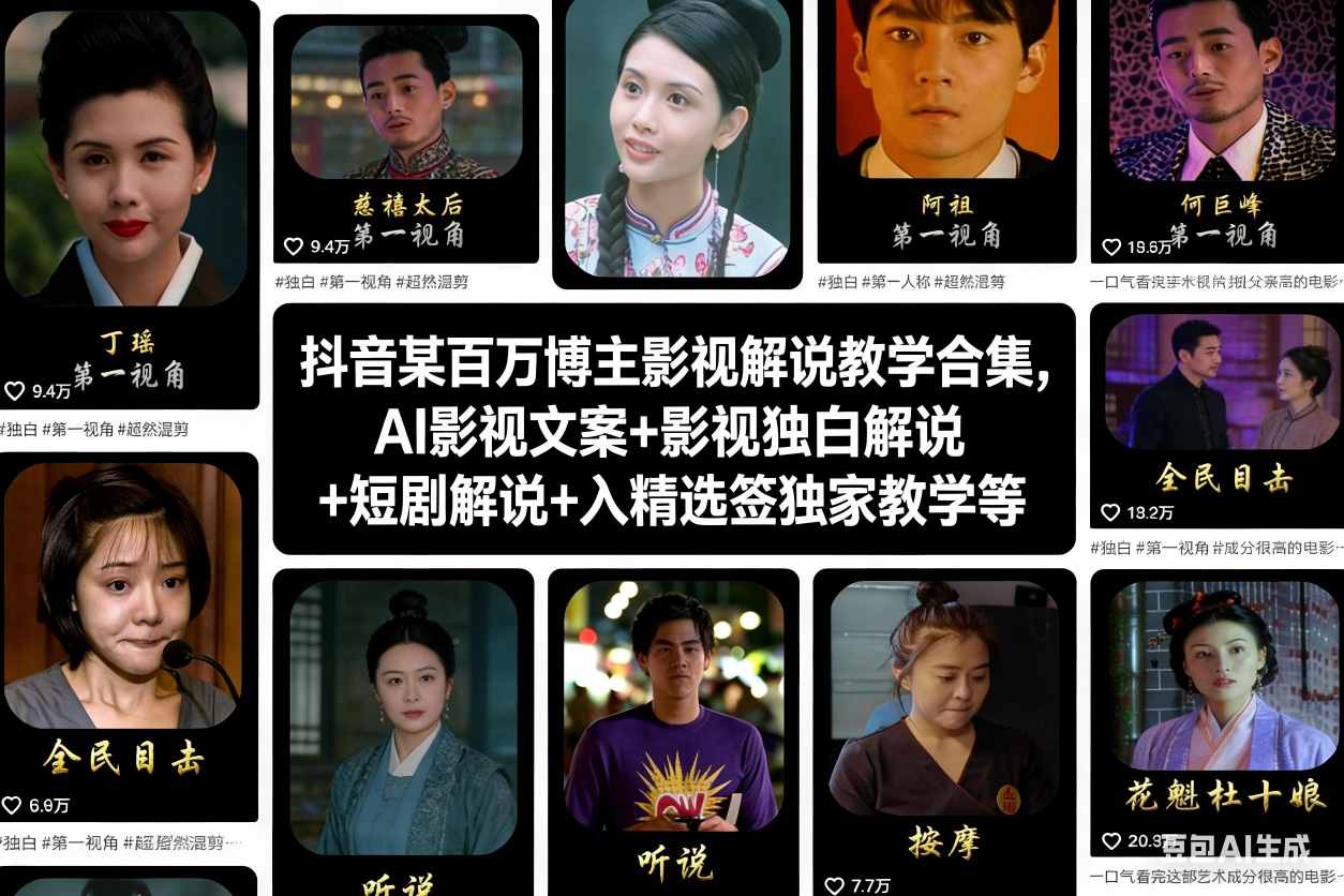 抖音某百万博主影视解说教学合集,AI影视文案+影视独白解说+短剧解说+入精选签独家教学等-悟空知识星球