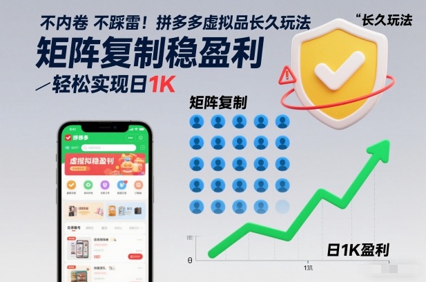 不内卷不踩雷！拼多多虚拟品长久玩法，矩阵复制稳盈利，轻松实现日1K【揭秘】-悟空知识星球