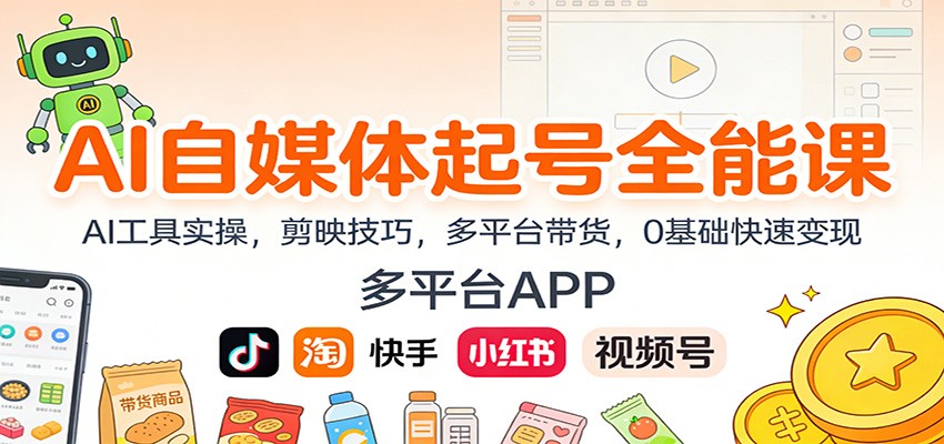 AI自媒体起号全能课：AI工具实操，剪映技巧，多平台带货，0基础快速变现-悟空知识星球