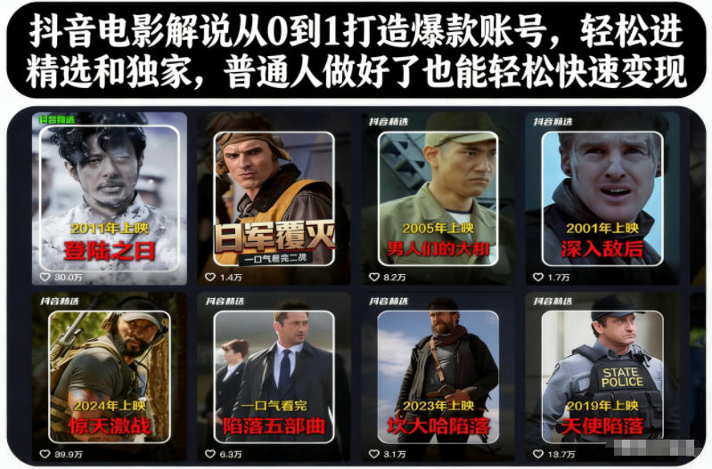 抖音电影解说从0到1打造爆款账号，轻松进精选和独家，普通人做好了也能轻松快速变现-悟空知识星球