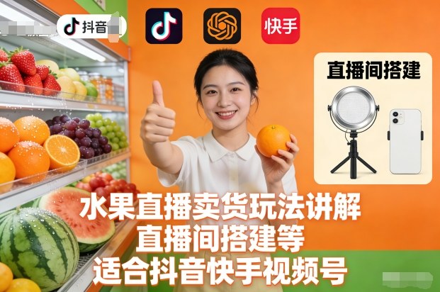 水果直播卖货玩法讲解、直播间搭建等，适合抖音快手视频号-悟空知识星球