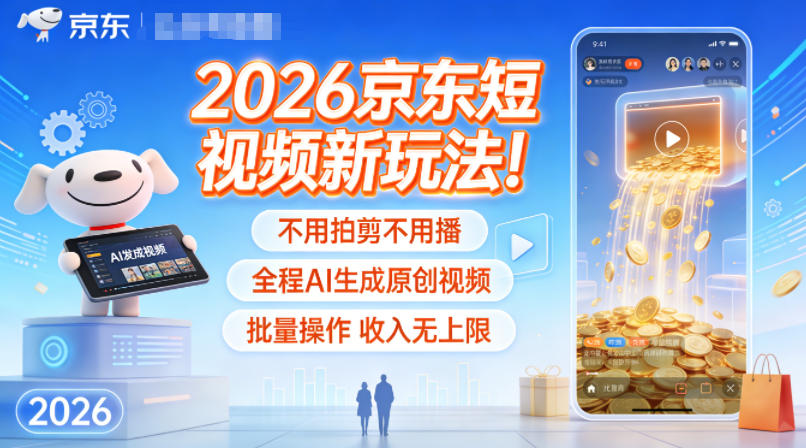 2026京东短视频新玩法！不用拍剪不用播，全程AI生成原创视频，批量操作收入无上限-悟空知识星球