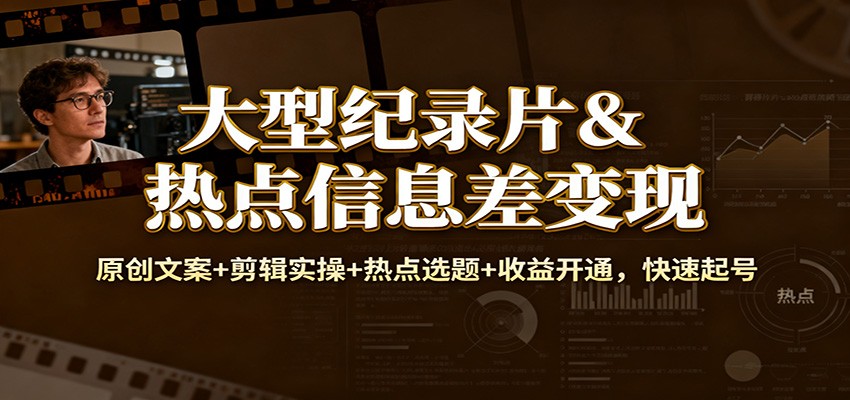 大型纪录片&热点信息差变现：原创文案+剪辑实操+热点选题+收益开通，快速起号-悟空知识星球