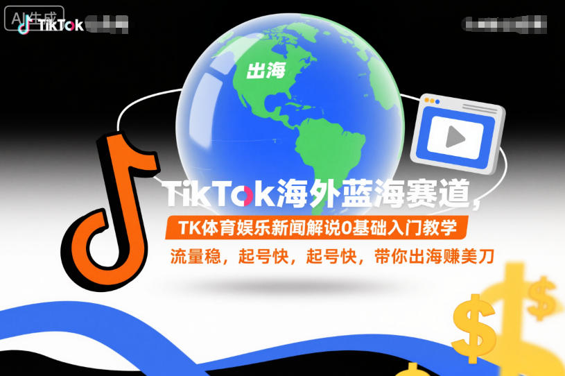 TikTok海外蓝海赛道，TK体育娱乐新闻解说0基础入门教学，流量稳，起号快，带你出海賺美刀-悟空知识星球