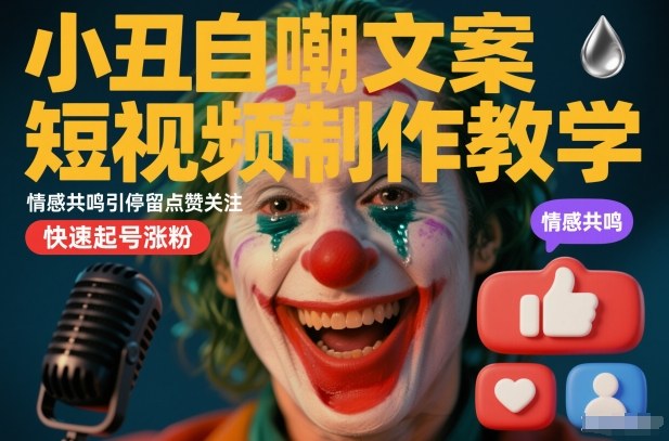 小丑自嘲文案短视频制作教学，情感共鸣引停留点赞关注，快速起号涨粉-悟空知识星球
