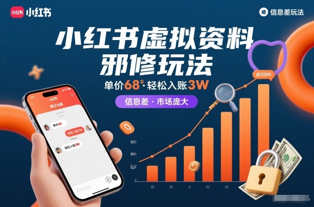 小红书虚拟资料邪修玩法，单价68，轻松入账3W，信息差玩法，市场庞大-悟空知识星球