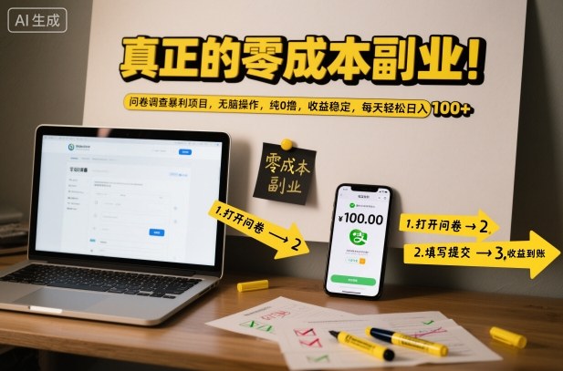 真正的零成本副业！问卷调查暴利项目，无脑操作，纯0撸，收益稳定，每天轻松日入100+【揭秘】-悟空知识星球
