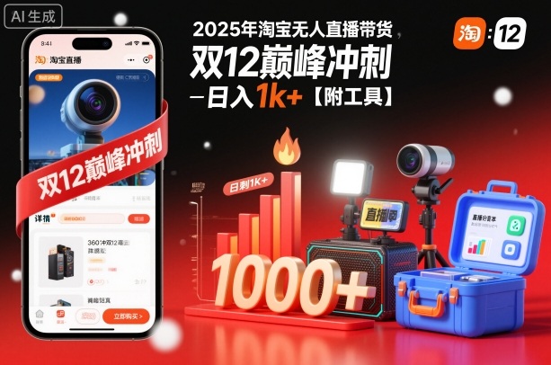 2025年淘宝无人直播带货,冲刺双12,日入1k+【附工具】【揭秘】-悟空知识星球