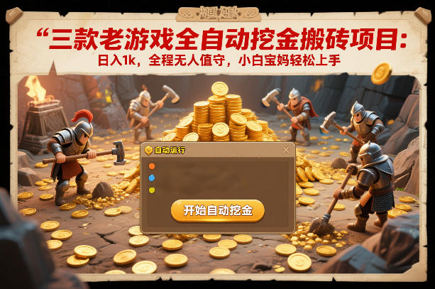 三款老游戏全自动挖金搬砖项目：日入1k，全程无人值守，小白宝妈轻松上手【揭秘】-悟空知识星球