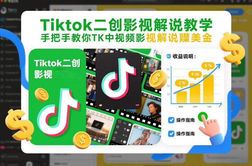 Tiktok二创影视解说教学，手把手教你TK中视频影视解说賺美金（更新26年1月）-悟空知识星球