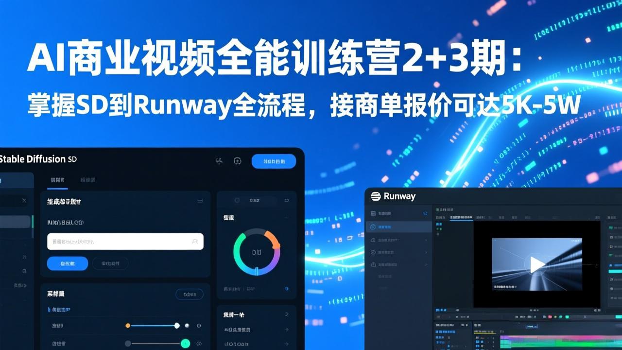 （17235期）AI商业视频全能训练营2+3期：掌握SD到Runway全流程，接商单报价可达5K-5W-悟空知识星球
