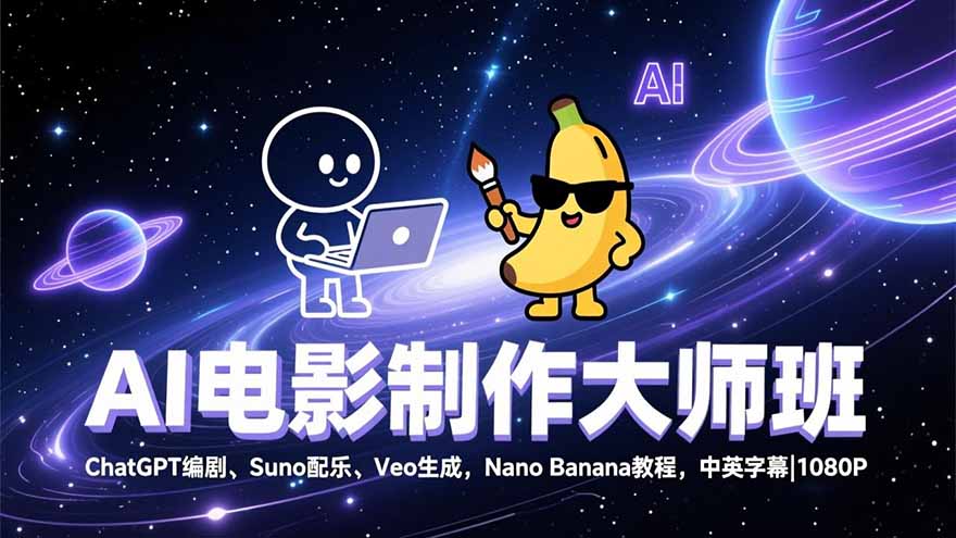 （17011期）AI电影制作大师班：ChatGPT编剧、Suno配乐、Veo生成，Nano Banana教程，中英字幕|1080P-悟空知识星球