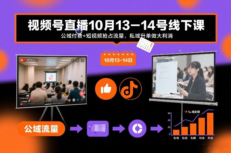 视频号直播10月13-14号线下课，公域付费+短视频抢占流量，私域升单做大利消-悟空知识星球