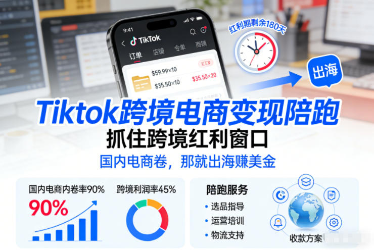 Tiktok跨境电商变现陪跑，抓住跨境红利窗口，国内电商卷，那就出海賺美金-悟空知识星球