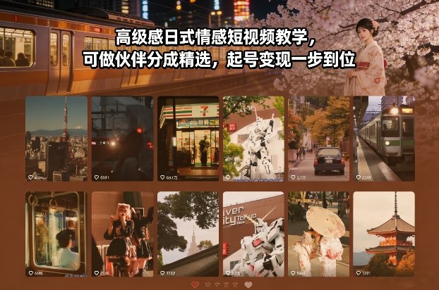 高级感日式情感短视频教学,可做伙伴分成精选,起号变现一步到位-悟空知识星球