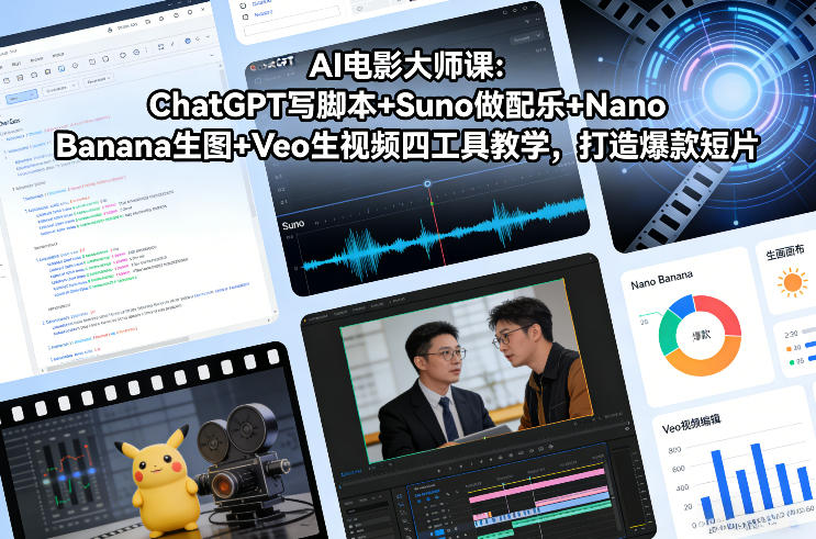 AI电影大师课：ChatGPT写脚本+Suno做配乐+Nano Banana生图+Veo生视频，打造爆款短片-悟空知识星球