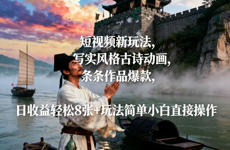 短视频新玩法，写实风格古诗动画，条条作品爆款，日收益轻松8张+玩法简单小白直接操作-悟空知识星球