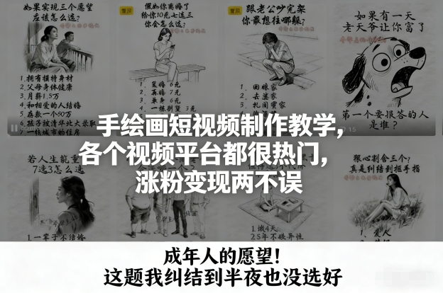 手绘画短视频制作教学，各个视频平台都很热门，涨粉变现两不误-悟空知识星球