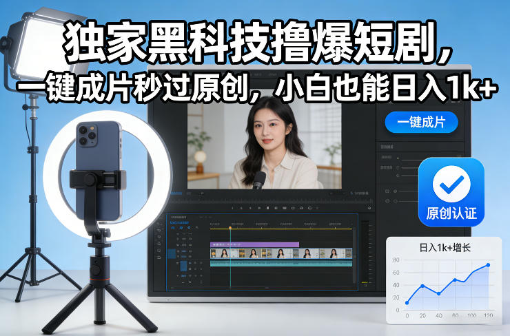 独家黑科技撸爆短剧，一键成片秒过原创，小白也能日入1k+【揭秘】-悟空知识星球