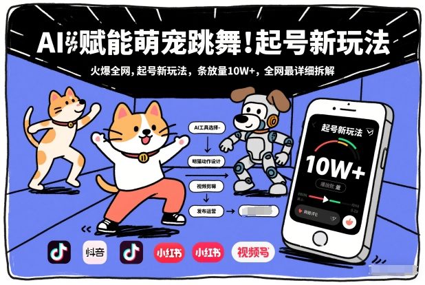 AI赋能萌宠跳舞，火爆全网，起号新玩法，条条播放量10W+，全网最详细拆解-悟空知识星球