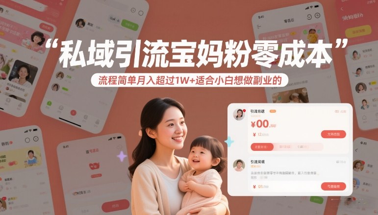 私域引流宝妈粉零成本流程简单月入超过1W+适合小白想做副业的-悟空知识星球