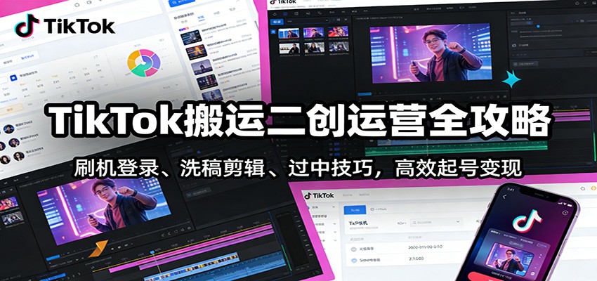TikTok搬运二创运营全攻略:刷机登录、洗稿剪辑 、过中技巧,高效起号变现-悟空知识星球