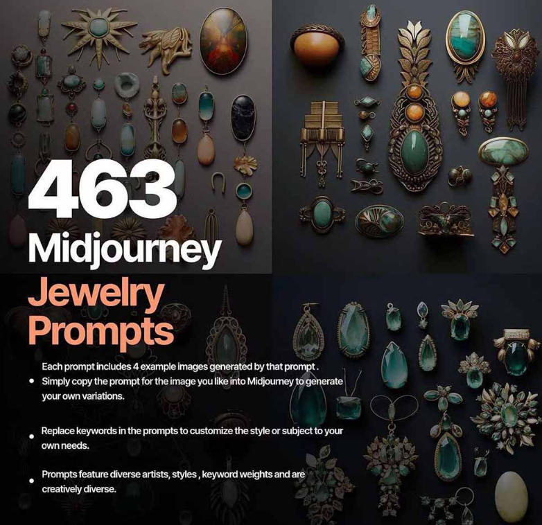 图片[2]-460+专业Midjourney珠宝摄影AI提示词戒指，项链-耳环-手链-宝石等，立即开始创作珠宝艺术-悟空知识星球