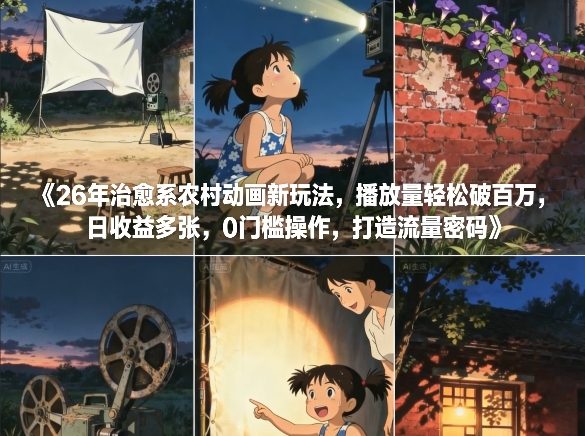 26年治愈系农村动画新玩法，播放量轻松破百万，日收益多张，0门槛操作，打造流量密码-悟空知识星球