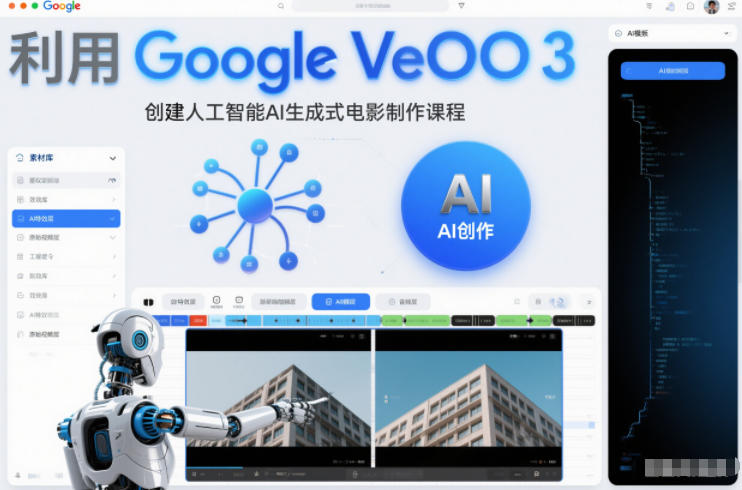 利l用Google Veo 3创建人工智能AI生成式电影制作课程，使用人工智能的力量创建令人惊叹的视频-悟空知识星球