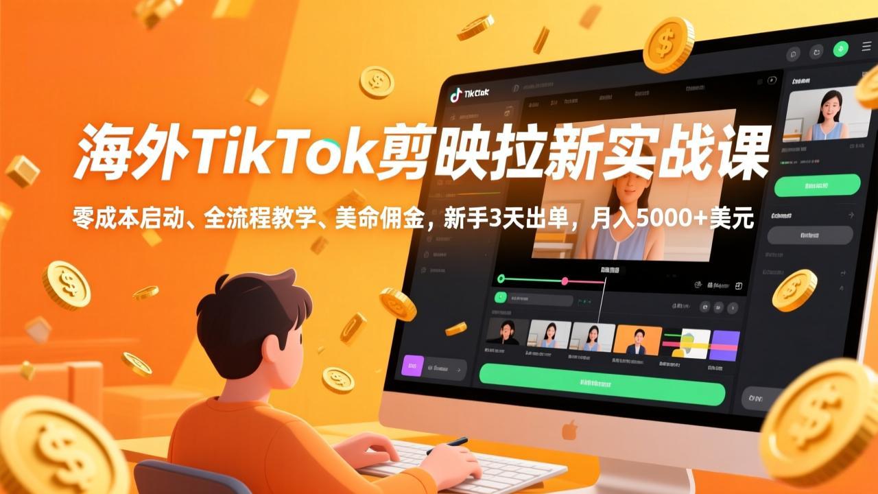 （17340期）海外TikTok剪映拉新实战课，零成本启动、全流程教学、美金佣金，新手3天出单，月入5000+美元-悟空知识星球