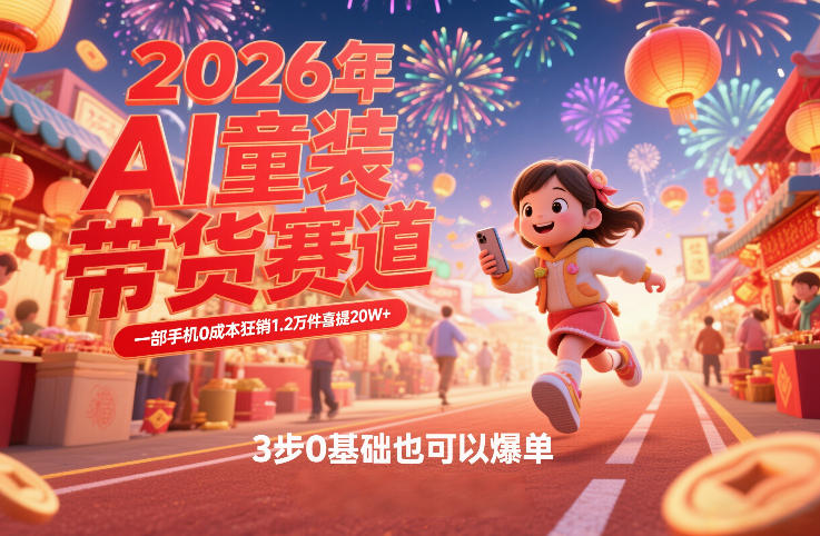 AI童装新春带货赛道，一部手机0成本狂销1.2万件喜提20W+，3步0基础也可以爆单-悟空知识星球