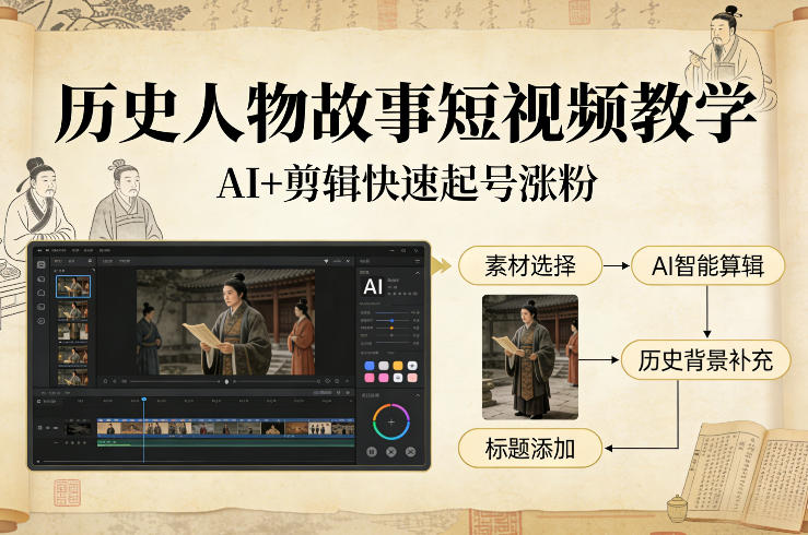历史人物故事短视频教学，AI+剪辑制作历史人物题材短视频，快速起号涨粉-悟空知识星球